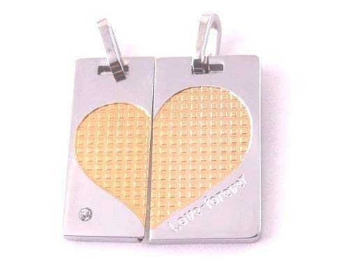 UrbanBijoux PENDENTIFS Coeur SECABLE SE SEPARANT en 2 Couple Amoureux Acier ET Plaque Or ET 2 Chaines