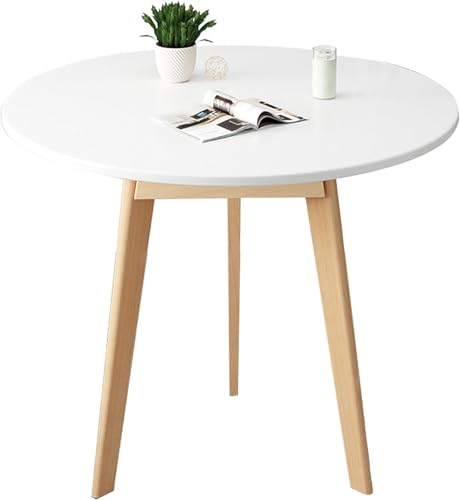 Mesa de Comedor Redonda de Madera de Haya de Estilo Retro para Comedor pequeño, Mesa de Cocina Blanca Moderna, 60 x 60 x 70 cm