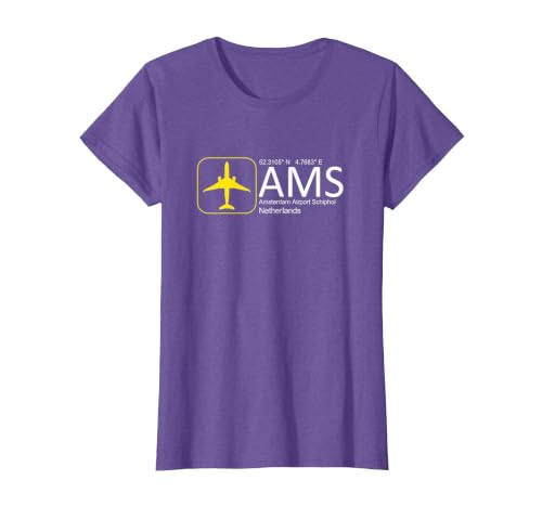 Amsterdam Airport Schiphol International Airport Tee T-Shirt, Women, Purple Heather, Medium