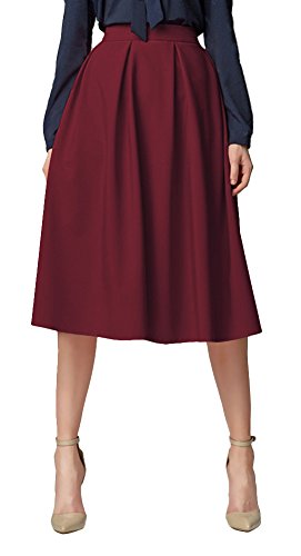 Urban GoCo Mujeres Vintage Falda Midi Plisada A-Line con Bolsillos Faldas Larga