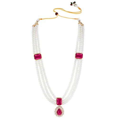 Image of Peora Crystal Faux Pearl Kundan Necklace & Jewellery Set Gift for Women