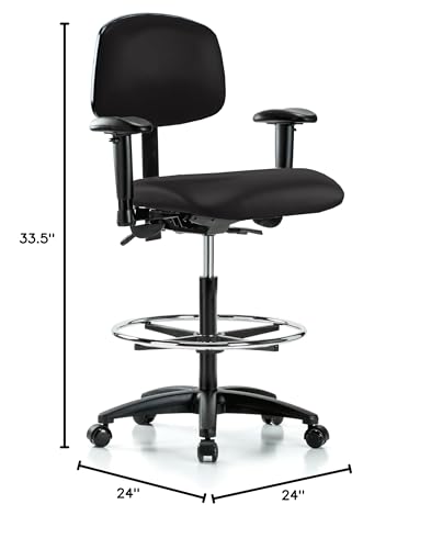 Image of Perch Multi-Task Office Chair with Adjustable Armrests and Foot Ring | High Bench Height 24-33.5 inch | Black Vinyl