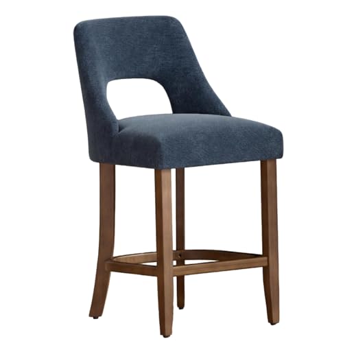Image of UVV Bar Stools Set of 1, Upholstered Counter Height Bar Stools, Modern Counter Stools with Wood Legs for Kitchen Island Dining Room Bar, Navy Blue