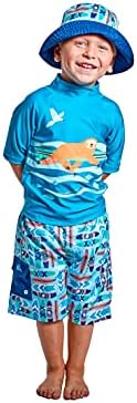UV SKINZ Boys 3 Piece Sun and Swim Set with UPF 50+ Sun Protection – Boys Swimsuit, Toddler Swim Suits, Swimwear for Toddler & Boys (2T, Blue Surfing Sloth)