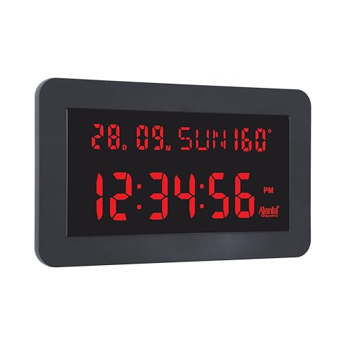 Image of Ajanta Digital Wall Clock DC-157 Red | Large 14 Inch Backlit Display | Modern Clock with Temperature, 12 /24 Hour Mode | Wall Mount