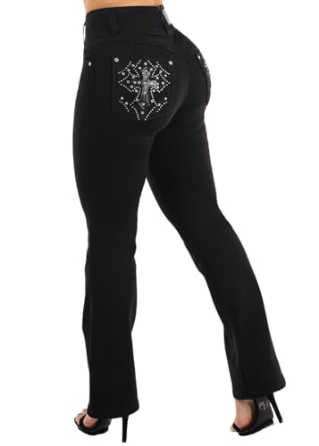Image of Moda Xpress Women's Butt Lifting High Waisted Bootcut Jeans - Stretchy, Comfortable Flare Jeans in Junior Size Vintage Style