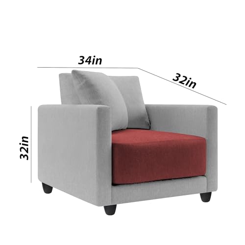 Image of Casaliving Dominic 1 Seater Sofa Set for Living Room (Maroon Grey Fabric) Premium Fabric Sofa
