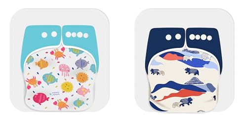 Image of Ambaby Organic Cotton Cloth Diapers - Pack of 4 | Leak-Proof & Reusable | 250ml Absorption | 2 Covers 2 Inserts 2 Boosters | Rash-Free Quick Dry