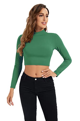 Image of Womens Long Sleeve Crop Tops Lightweight Mock Neck Base Layer Shirts