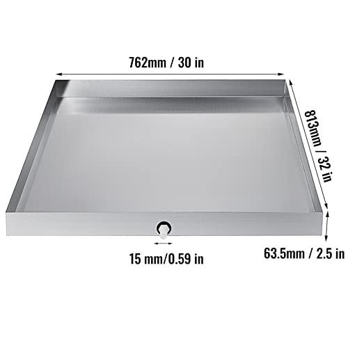 Vbenlem 32 X 30 X 2.5 Inch Washing Machine Pan 18 Ga Thickness 304 Stainless Steel Heavy Duty Compact Washer Drip Tray With Drain Hole & Hose Adapter #TOP7