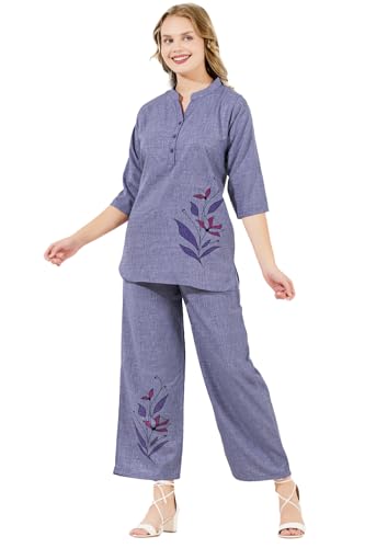 Image of Linen Printed Night Wear Top and Bottom Night Suit Set | Summer Outfit | Co-ord Set for Women | Shirt & Pajama | Night Suit Dress for Women