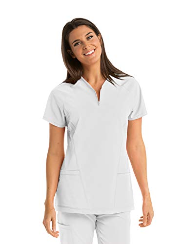 BARCO One Women's Two Pocket Zip V-Neck Perforated Raglan Scrub Top White M