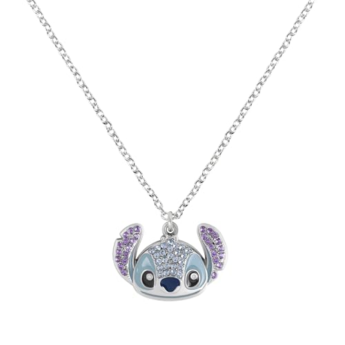 Disney Lilo & Stitch Silver Plated Adjustable Necklace with Sparkling Stone Set Stitch Pendant