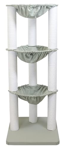 Lifemasters キャットタワー 猫タワー 据え置き スリム ハンモック 付き 猫 子猫 シニア 運動不足 猫ちゃん 猫の3段ベッド ハンモックタワー スリム 多頭飼い おしゃれ ネコタワー ネコ 臭くない 組み立て 設置 簡単 LM-CT08 (モ