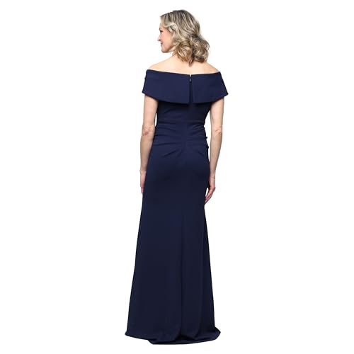Image of Alex Evenings Women's Off the Shoulder Stretch Crepe Dress with Fishtail Back, Floor Length Mother of the Bride Dress