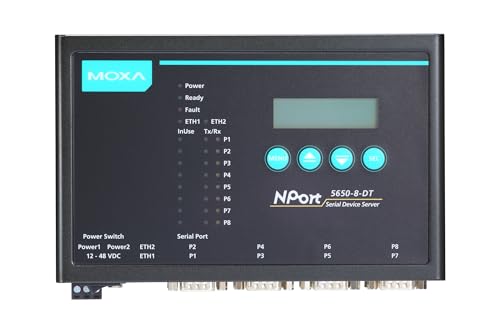 Image of MOXA NPort 5650-8-DT 8-Serial Port Serial Device Server, 10 /100 Ethernet, RS-232 /422 /485, DB-9M, 15KV ESD, 12-48VDC, 110V Power Supply