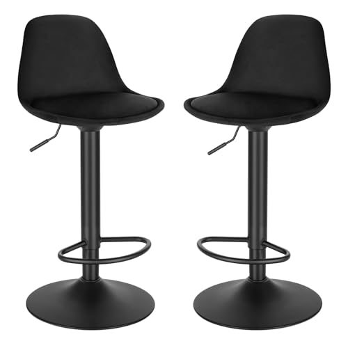 EUGAD Juego de 2X Taburete de Bar Giratorio, con Altura Ajustable Entre 60,5 y 82 cm, Taburete de Cocina, Estructura Metal, con Respaldo y Reposapies, 0651BY-2