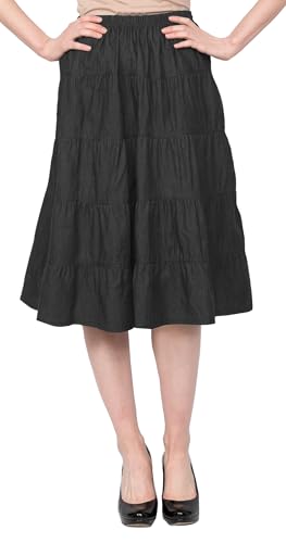 Baby'O Women's Below The Knee Length 5 Tiered Denim Prairie Skirt