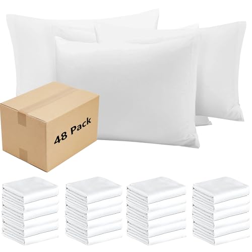 ZPECC White Pillow Cases Bulk 48 Pack - Standard Pillowcases with Envelope Closure, Soft Brushed Microfiber Pillow Cover for Hotel Airb&bs Hospital Bedding Essential