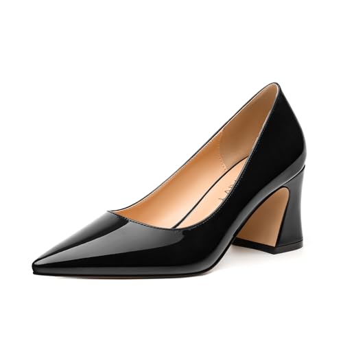 Women's Pumps, Pointed Toe Mid Heel, Slip On Fashion Solid Patent High Heels for Wedding Working Dating