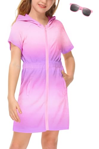 Image of BesserBay Girls Swim Cover Up Beach Bathing Suit Coverups for Swimwear Zip-Up Terry Cloth Robes with Sunglasses 6-14 Years