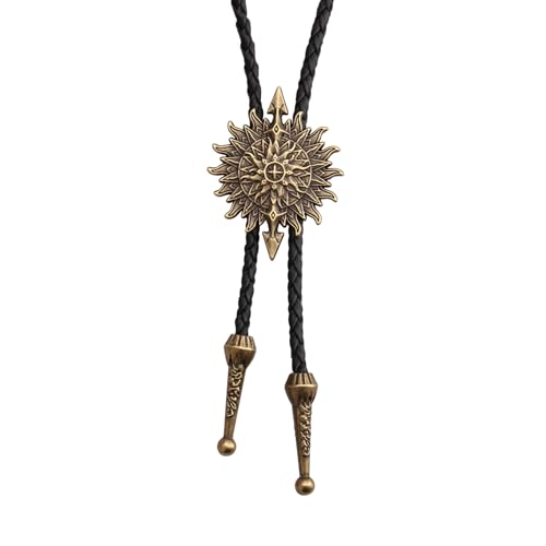 Image of Jeilwiy Bolo Tie for Men Western Cowboy Tie Necklace Gold Bolo Tie Leather Necktie Halloween Tie Accessories for Women