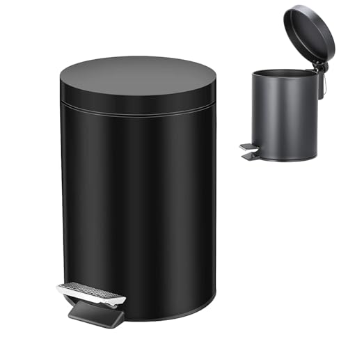 La Mejor Lista de Bote de basura moderno , tabla con los diez mejores. 43 ZAKASEA Botes de Basura Redondos, Botes de Basura de 5 Litros, Compacto Contenedor de Residuos Con Cubeta Interior, Moderna Papelera Metal y Plástico Con Pedal de Pie(Negro)