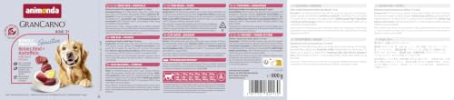 animonda GranCarno Adult Sensitiv Rind + Kartoffeln (6 x 800 g), Nassfutter für ernährungssensible Hunde, Nassfutter für Hunde mit bekömmlichen Zutaten, Sensitives Hundefutter ohne Getreide