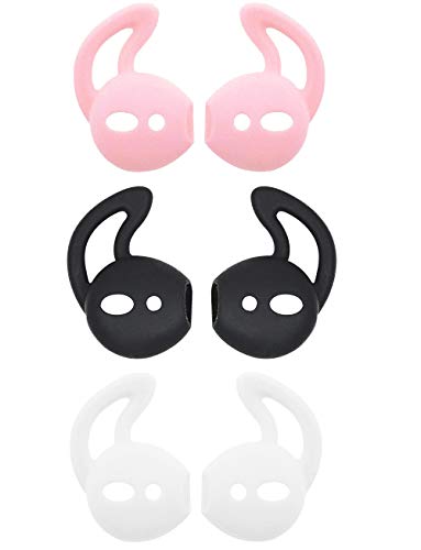 BLLQ Air Pods Earbuds Cover Ear Hooks Hook Cover Ear Tips Ear Gels Anti-Slip Cover Silicone Compatible with Air Pods 2 & Air Pods 1 or Ear Pods, 3 Pairs White/Black/Pink,WBPH