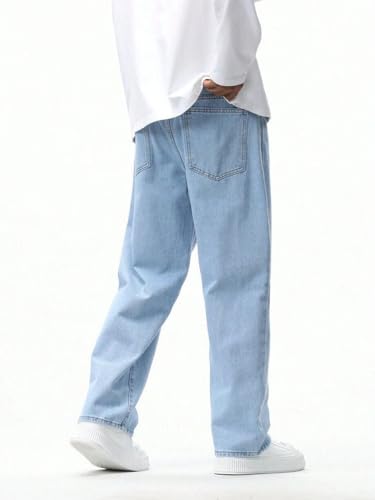 Image of SHINIK Loose Fit Men Light Blue Jeans | Tailored Fit | Mid-Rise Waist | Durable Cotton Blend Fabric | Contemporary Solid Finish | All-Season Wear | Style 171