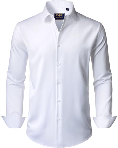 J.VER White Dress Shirt for Men Stretch Long Sleeve Formal Shirt Solid Business Casual Button Down Shirts for Wedding Prom