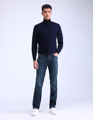 Image of Flying Machine Men's Slim Straight Fit Jeans| Solid | Mid Rise | Stretchable | Jeans for Man