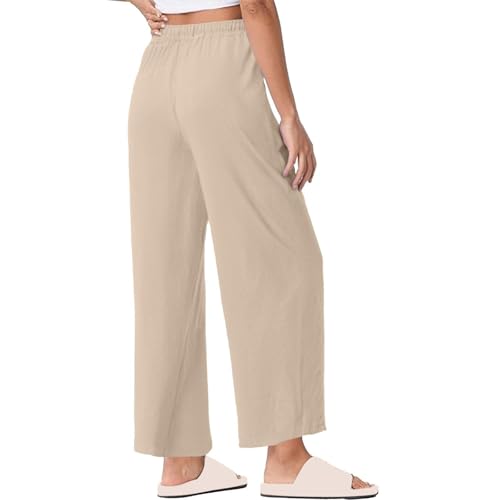 Women's High Waist Wide Leg Pants Elastic Drawstring Trousers with Pockets Casual Loose Flowy Beach Work Dress Pants 20254