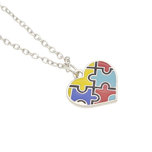 Qlychee Enamel Puzzle Heart Necklace Autism Awareness Charm Pendant Necklace Unisex Gift 1Pc