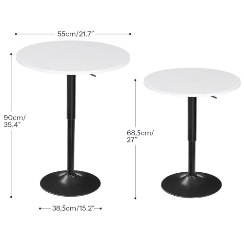 Image of HOOBRO Bar Table, Height-Adjustable Round Pub Table 27-35.4 Inches with Sturdy Base, Modern Style, Easy to Assemble, Suitable for Small Space, White BW58BT01G1