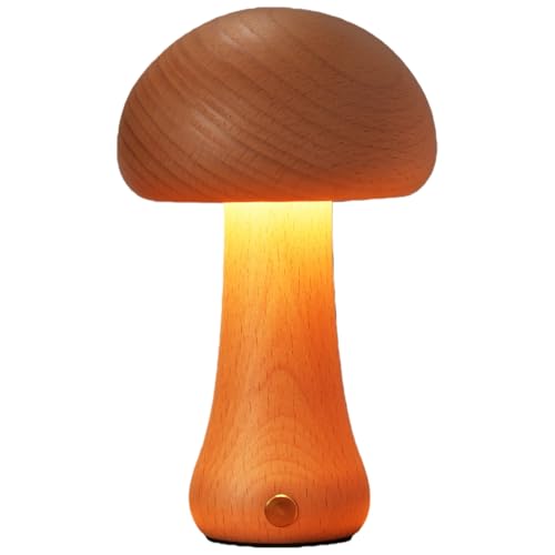 YAKINO クリエイティブな無垢材のキノコのナイトライト雰囲気のあるライトベッドサイドランプの装飾品ブナ材の子供用LEDテーブルランプ (B タイプのキノコランプ(充電式))