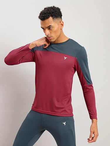 Image of TECHNOSPORT Men Colorblock Slim Fit Round Neck T-Shirt with TECHNOCOOL+ (Light Blue) Gym Tee Dry Fit T Shirt for Men Sports Top for Him