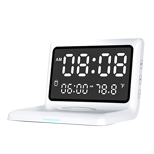 Fdit Alarm Clock, Large Dimmable Display Screen Digital Alarm Clock with Built in Chip for Smartphone and Bt Fdit Alarm Clock, Large Dimmable Display Screen Digital Alarm Clock with Built in Chip for Smartphone and Bt Earpho (White)