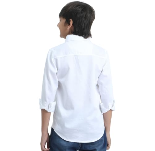 Image of Red Nine Rocket Science Boys' Solid Satin-Finish Poly Cotton Shirt | Single Pocket, Spread Collar, Long Sleeve, Casual