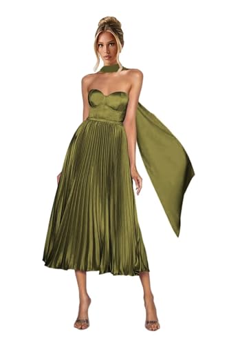 Stylefun Satin Strapeless Bridesmaid Dresses with Scraf Long Aline Pleated Formal Evening Party Gowns CYM213