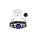 Aktully Zodiac Signs Spirit Bracelet for Women Men Adjustable 12 Constellation Bracelet Multilayer Black Leather Bracelets Zodiac Sign Wrap Bracelet for Women Men Birthday Jewelry (Taurus)
