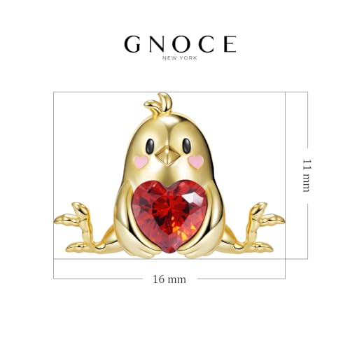 GNOCE Little Yellow Chicken Charms Embraces Heart Gemstone Charm Bead 925 Sterling Silver Gold Plated Fit Bracelet/Necklace For Mother's Day Gift2