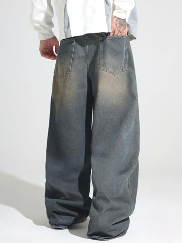 Image of DFGIGT Mens Baggy Jeans Wide Leg Denim Pants Y2k Loose Fit Streetwear
