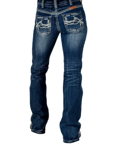Cowgirl Tuff Western Jeans Womens Barbed Wire Dark Wash JBTARE4