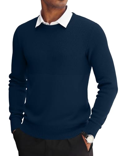 YTD Men's Crewneck Pullover Sweater Textured Long Sleeve Knitted Sweaters