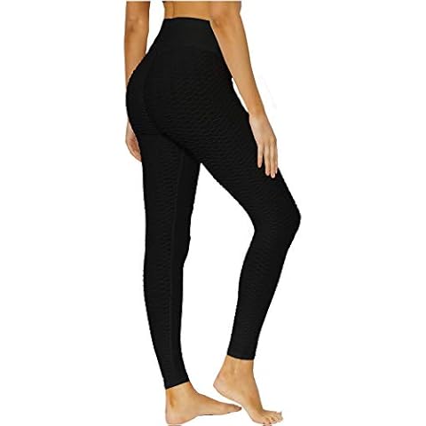 Women's Butt Life Anti-Cellulite Leggings Textured Workout Sport Tights High Waisted Yoga Pants Black M Cover