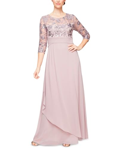 Alex Evenings Women's Long Lace Top Empire Waist Dress, Orchid, 4