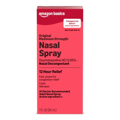 Amazon Basics Maximum Strength 12 Hour Nasal Spray, Oxymetazoline HCl Solution, Congestion Relief, Cold and Allergy Medicine, Decongestant, 1 fl oz (Pack of 1) (Previously Amazon Basic Care) - image 1