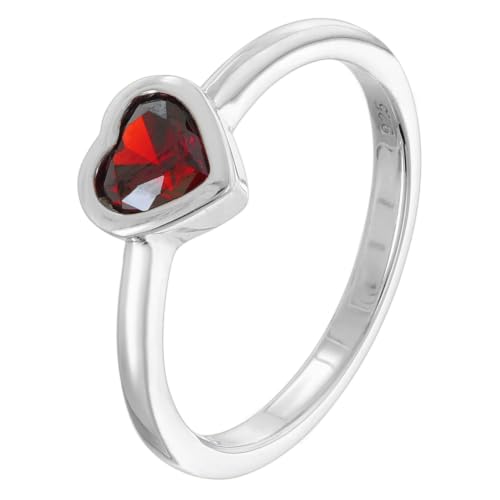 Bague argent sterling rhodié et cœur rouge grenat, l'éclat haute joaillerie