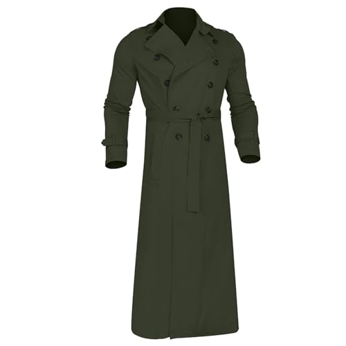 Trench Coat Men Tunic Winter Slim Fit Long Double Breasted Soft Elegant Lapel Belted Overcoat with Pocket4